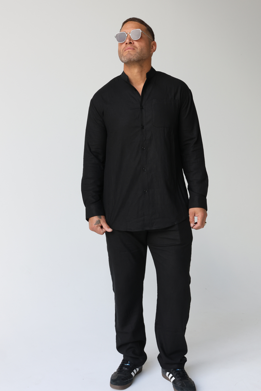 Men's Lusso Mandarin Collar shirt - Black
