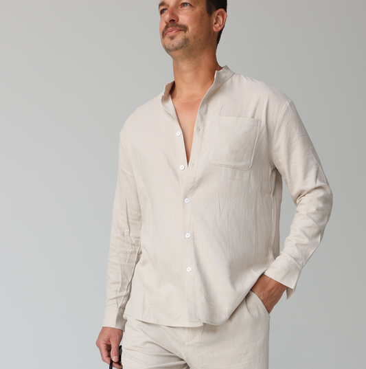 Men's Lusso Mandarin Collar shirt - Beige