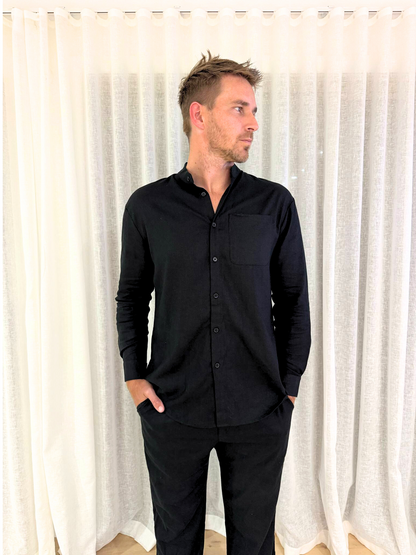 Men's Lusso Mandarin Collar shirt - Black