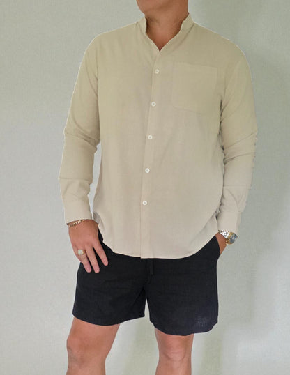 Men's Lusso Mandarin Collar shirt - Beige