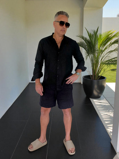 Men's Lusso Mandarin Collar shirt - Black