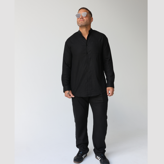 Men's Lusso Mandarin Collar shirt - Black