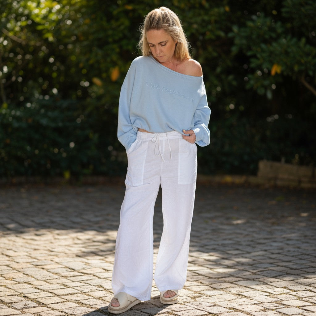 The Layover Off-Shoulder Sweater - Sky Blue
