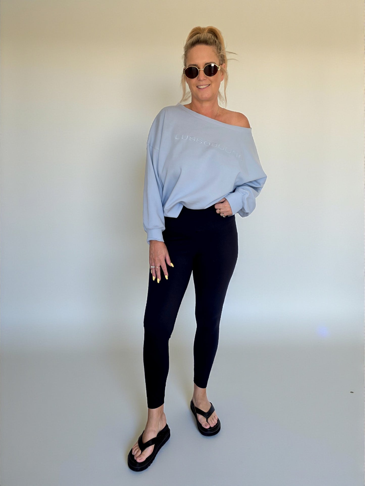 The Layover Off-Shoulder Sweater - Sky Blue