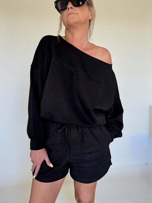 The Layover Off-Shoulder Sweater - Black