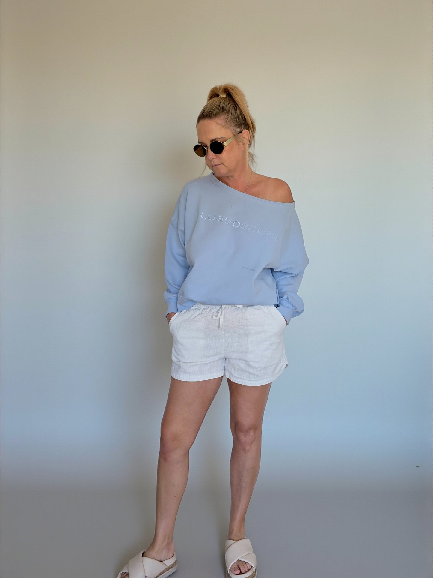 The Layover Off-Shoulder Sweater - Sky Blue