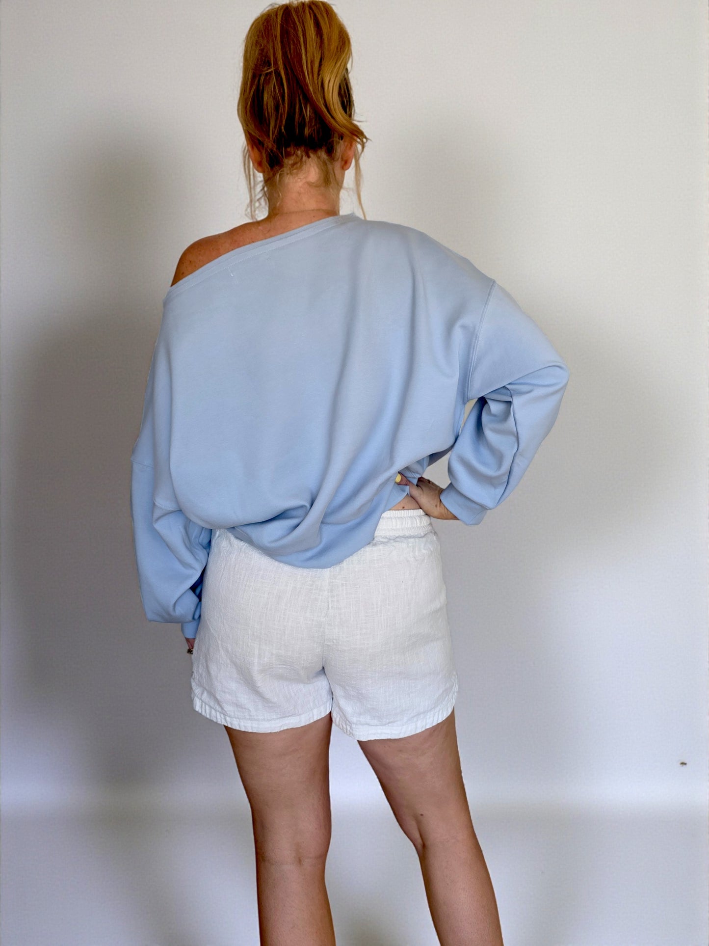 The Layover Off-Shoulder Sweater - Sky Blue